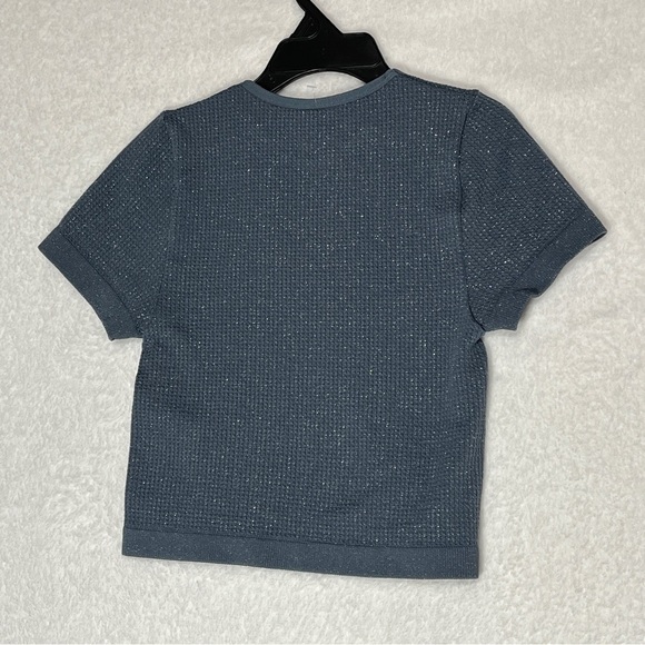 WILD FABLE Juniors Textured Cropped T-shirt Slate Dark Blue Shimmer Size XXS - Picture 2 of 9